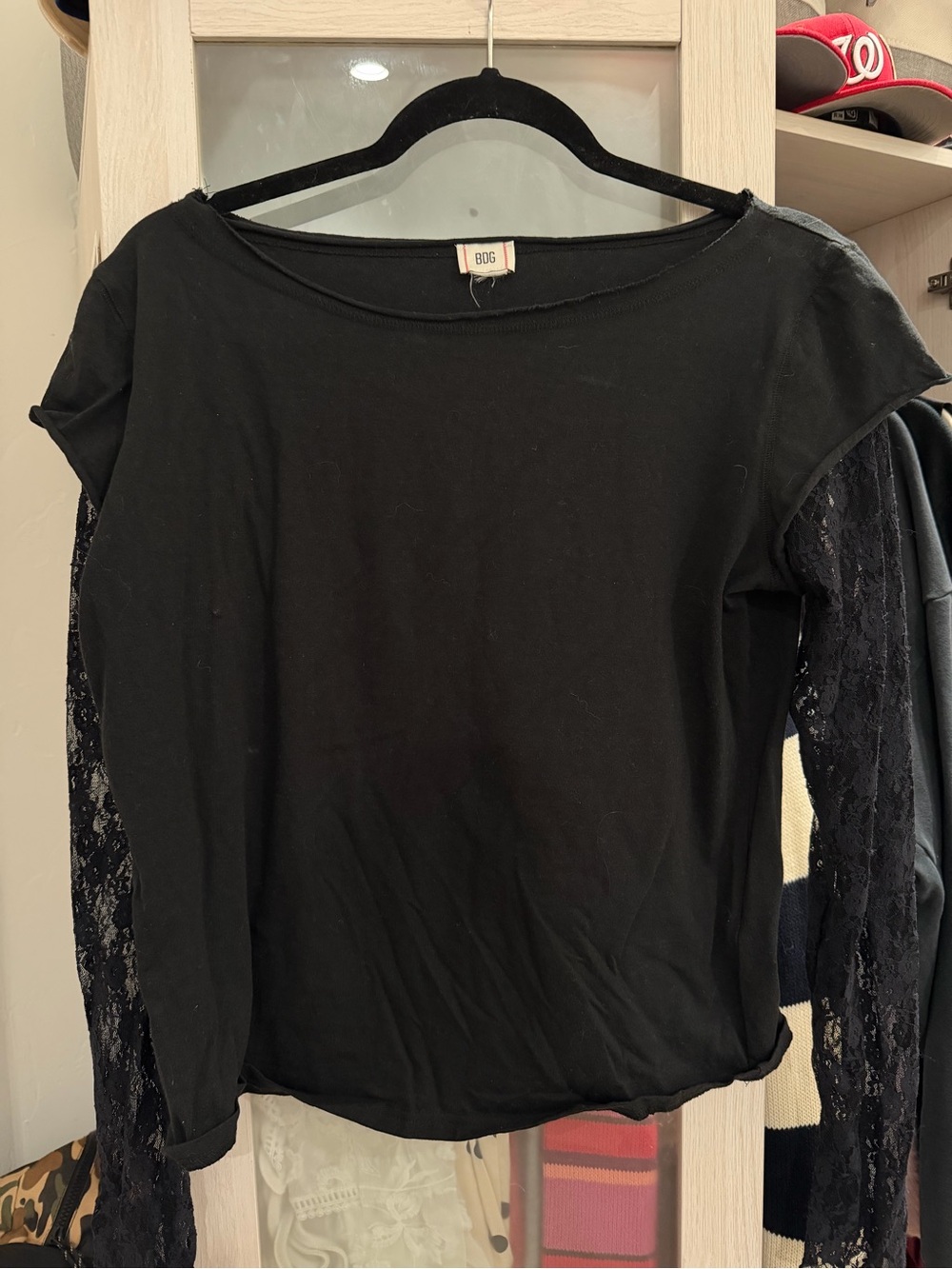 BDG Black Long Sleeve Top with Lace Sleeves